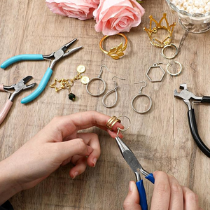 6 Pcs Jewelry Pliers Set Round Nose Wire <b>Cutter</b> Bent Nose Pliers with Brass Thimble <b>Ring</b> Professional DIY Beading Tool Kit - Product Image 6