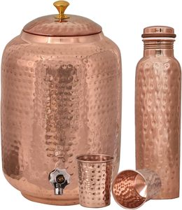 8L Smart Copper Water Station - Antimicrobial Storage Tank with 2 Glasses & Bottle - 2.1 Gallon Ayurvedic Wellness Kit Bulk - Product Image 4