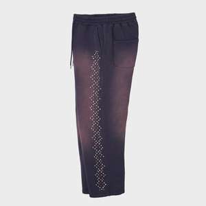 Pantalon de jogging décontracté pour homme en molleton gaufré avec cordon de serrage, style moto et motard, avec revers et poches - Product Image 4