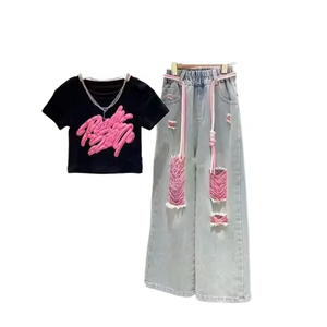 Conjuntos de Ropa Casual para Niños, Venta Caliente 2026, Camisetas de Manga Corta y Pantalones Vaqueros Anchos, 2 Piezas, Ropa para Adolescentes - Product Image 6