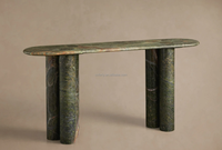 Table console Ferly haut de gamme en pierre naturelle, plateau en marbre vert forêt tropicale avec pieds colonnes ronds pour maison de luxe