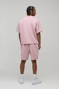 Cotton Fleece Sweat Shirt <b>Set</b> Crew Neck Solid Color Casual Summer Wear Short Sleeve Oversized Street Style Breathable For Men's - Product Image 2