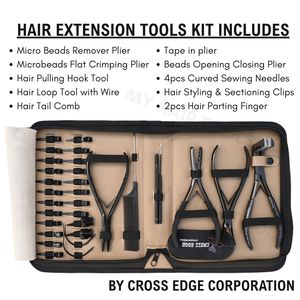 Kit de pinces pour extensions capillaires noir, outils de pose d'extensions pour salon, comprenant une pince à presser les bandes, une pince à sertir les perles à deux trous et un doigt de séparation - Product Image 2