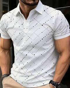 Men's <b>White</b> Polyester/Cotton for Shirt Dot Design Breathable Short Sleeve Lightweight Sturdy for Everyday Use Office Dining - Product Image 2