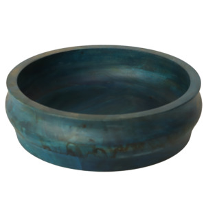 Bol décoratif artisanal en bois turquoise à motif animalier, gravé, style Mid-Century Modern - Pièce de décoration pour la maison SB-003 - Product Image 1