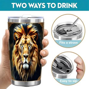 Stainless Steel Tumbler 20oz Double Wall <b>Insulated</b> Travel <b>Cup</b> With Lion Design For Camping And Outdoor Use - Product Image 5