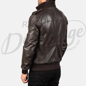 Chaqueta Bomber de Cuero Marrón Personalizada para Hombre, Corte Ajustado, con Cierre, Chaqueta de Cuero Genuino al por Mayor, Ropa Deportiva Casual - Product Image 4