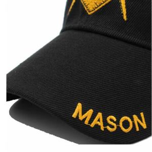 Gorra de Béisbol Bordada Masónica Negra de 6 Paneles con Brújula y Logotipo Cuadrado, Texto Masónico en el Borde, Unisex, Uso Casual - Product Image 4