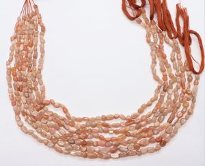 Cuentas de piedra lunar de melocotón natural AAA, forma de pepita irregular y lisa, 6-7 mm, cuentas de piedra lunar de melocotón natural de 12 pulgadas para joyería - Product Image 1