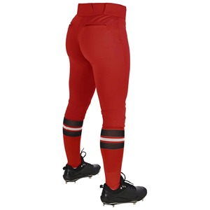 Pantalon de baseball rouge ajusté pour hommes et femmes, en polyester respirant, avec fermeture éclair, couleur unie, poches, revers rayés, protection UV - Product Image 2