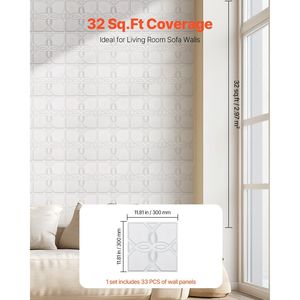 Confezione da 33 pannelli murali in PVC floreale bianco opaco 11.81X11.81 ''copertura da 32 piedi quadrati 11.81X11.81'' copertura da 32 piedi quadrati 11.81 X - Product Image 5