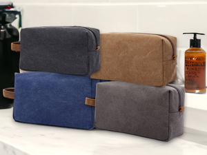 Wholesale Vintage Canvas Leather Toiletry Bag Mens Travel Shaving Dopp Kit Waterproof Cosmetic Organizer <b>Case</b> LCTB-0008B - Product Image 6