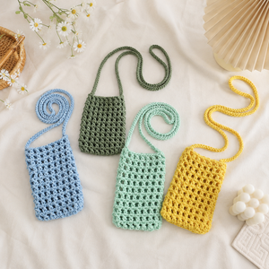 Handmade Crochet Crossbody Phone <b>Purse</b> Solid Color Bohemian Style Open Top Daily Use Tote Bag - Product Image 1