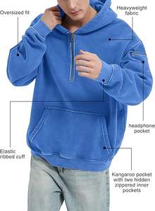 OEM Premium 100% Cotton Acid Wash Quarter Zip Hoodie Winter Oversized <b>Retro</b> Distressed Texture Men Sportswear Fleece <b>Tracksuit</b> - Product Image 4