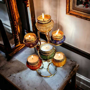 เชิงเทียนจักระเจ็ดชิ้นพร้อมแท่นวางสำหรับตกแต่งบ้านของขวัญผู้ถือเทียน7ชิ้น - Product Image 1