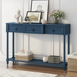 Mesa Consola Moderna de Hierro Azul Oscuro con Tres Cajones, Organizador de Almacenamiento, Mueble Estrecho para Sala de Estar u Hotel - Product Image 2