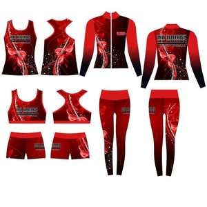 Ensemble de vêtements de danse personnalisés 3D pour femmes, justaucorps rouge à manches longues, fermeture éclair, leggings, shorts, vêtements de scène - Product Image 1