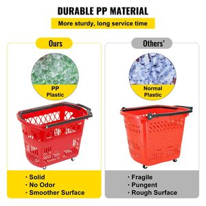 Set di 6 Cestini per la Spesa in Plastica Rossa con Ruote e Manici, Carrelli Portatili per lo Shopping - Product Image 4