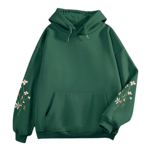 <b>Pink</b> Women's <b>Hoodie</b> With Floral Embroidery On Sleeves Casual Knitted Sweatshirt Autumn Wear 100% Cotton Heavyweight Fleece - Product Image 6