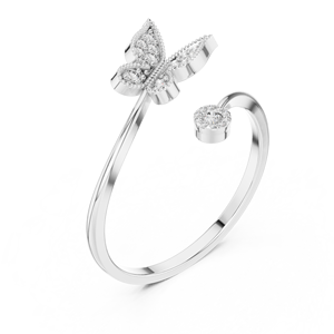 Anillo de Oro Sólido de 14k para Mujer con Diseño de Mariposa y Diamante de Corte Redondo Minimalista, Ideal para Regalo, Compromiso, Aniversario, Boda - Product Image 5