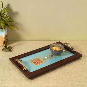 Atractiva Bandeja de Servicio de Madera con Adhesivo y Asa Metálica Fundida, Bandejas Decorativas Duraderas al Mejor Precio - Product Image 3