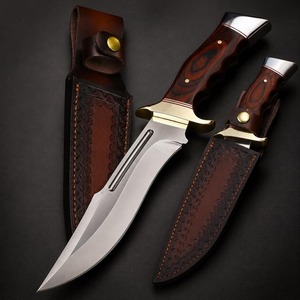 Couteau de chasse artisanal en acier inoxydable D2 à pointe tombante |   Couteau de survie à lame fixe, manche en bois, cuir véritable, DIY - Product Image 6