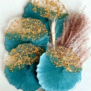 Sous-verres en résine classiques et élégants faits à la main, paillettes dorées, design en pierre naturelle, base en MDF écologique, cuisine, salle à manger, salon, maison - Product Image 6