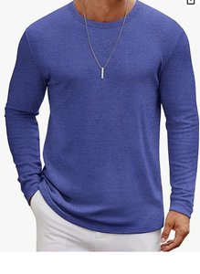Chemise décontractée tricotée à manches longues pour homme, bleue, couleur unie, respirante, col en V, manches longues, pour le printemps, col rond décontracté pour homme - Product Image 3