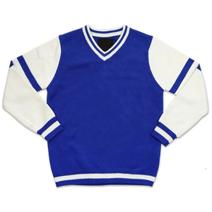 Suéter Cárdigan Universitario para Hombre y Mujer, Azul y Blanco, Tejido, Cuello en V, Manga Larga, Color Sólido, para Otoño - Product Image 1