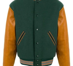 Chaqueta Varsity Verde para Hombre con Mangas de Cuero Marrón, Corte Regular, Cuello Camisero, Ropa Casual de Otoño - Product Image 5