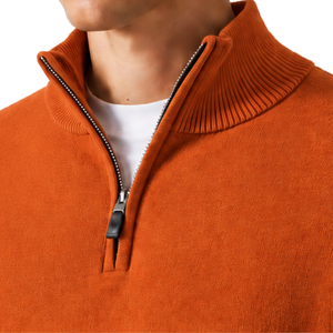 <b>Men</b> Orange Quarter Zip Jumper Knitted <b>Sweater</b> Stand Collar Long Sleeve Pullover Casual Winter Warm Soft Knitwear Premium Fit Top - Product Image 6