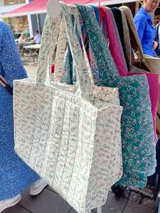 <b>Hot</b> Selling Off White Dark <b>Pink</b> Floral Cotton Kantha Quilted Storage Tote <b>Bag</b> Women Shoulder Travel Carrying Handbag Printed Str - Product Image 2