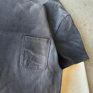 T-shirt personnalisé pour homme, 320 g/m², effet délavé, manches en tricot gaufré, t-shirt en coton à double couche, manches longues - Product Image 4