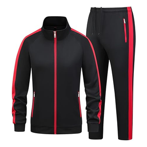 Ladies Black Red Tracksuit Drawstring Stand Collar Simple Design Breathable Lightweight Spandex/Cotton Adult Summer Wear Side - Product Image 3