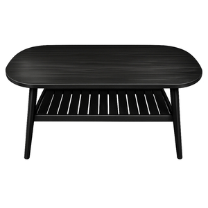 Minimalist Modern <b>Solid</b> Teak Oval Slatted Coffee Table High Quality Black Finish Open Shelf Living Room Hotel Lounge Wholesale - Product Image 1