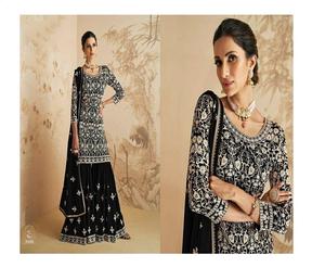 Traje Gharara Tradicional en Tela Fox Georgette con Bordado y Lentejuelas, Conjunto de Fiesta con Palazzo y Dupatta - Product Image 2