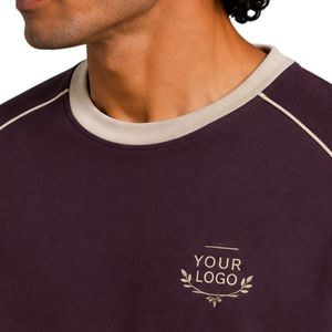 Plum Purple Mens Oversized T Shirt And Shorts <b>Set</b> Beige Contrast Piping Customized Logo Crew Neck Casual Streetwear Wholesale - Product Image 3