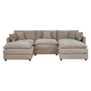 ชุดโซฟาห้องนั่งเล่นพรีเมียม 2187 ประกอบด้วยโซฟาสีคาราเมลสามตัวและที่วางเท้าสองตัว - Product Image 1