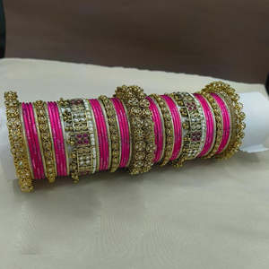 Gold Plated Crystal Stone Pearl <b>Bangle</b> <b>Set</b>-Fashion Jewelry - Product Image 1