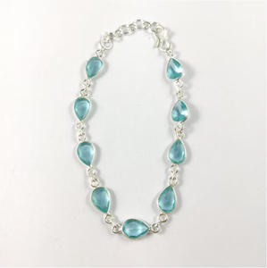 Elegant Blue Quartz Gemstone Link <b>Bracelet</b> - <b>Solid</b> 925 Sterling <b>Silver</b> Pear Drop Statement Piece Best Gift For Occasion - Product Image 3