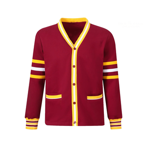 Custom Sorority & Fraternity Maroon V-Neck <b>Cardigan</b> Yellow <b>White</b> Trim Embroidered Greek Letter Fleece Men's Wear Quick Dry 2026 - Product Image 1