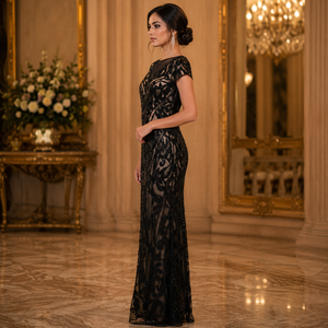 Luxury Women Black Embroidered Modern Mermaid Evening Gown | Elegant Sweetheart Neck Maxi Dress Premium Designer Party Wear - Product Image 3