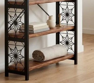 Modern Industrial <b>Wooden</b> Etagere Shelf 5-Tier with Metal Frame Freestanding Backless <b>Bookcase</b> For Living Room Home Furniture - Product Image 4