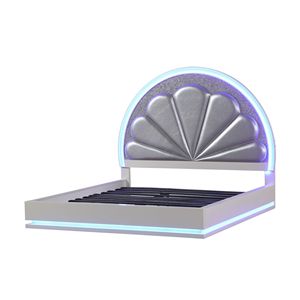 Cama Queen Size Tapizada en Madera Blanca Lechosa con LED - Product Image 2