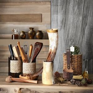Corne à boire authentique, moderne, écologique, étanche, faite à la main, avec bordure en laiton poli, 30-35 cm, support en fer, décoration de mariage, cadeau - Product Image 6