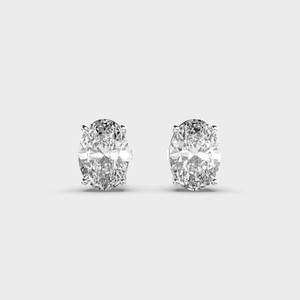 Boucles d'oreilles solitaires ovales en diamant de laboratoire cultivé, en argent sterling 925 massif - Product Image 1