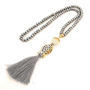 Chapelet de prière islamique et musulman Tasbeeh, 100 perles en pierre Firoza blanche 2026, avec breloque - Product Image 1