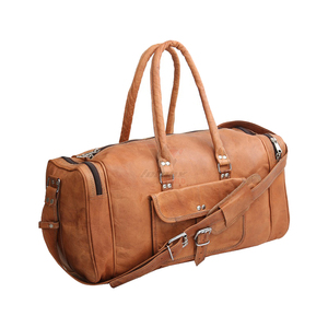 Bolsa de Viaje de Cuero Genuino Marrón Vintage de Gran Capacidad, con Cierre de Cremallera, Amplia, para Fin de Semana, Negocios, Uso Diario, Resistente - Product Image 1