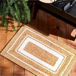 Alfombra Rectangular de Yute de Diseño Moderno, Material de Yute/Algodón, Apta para Mascotas, Reversible, Pelo Plano, Color Natural para Sala de Estar - Product Image 2