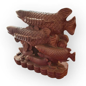 Sculpture de poisson porte-bonheur en bois de rose artisanal du Vietnam, origine Da Nang, sculptée à la main, décoration de table - Product Image 5